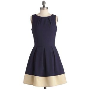 Closet London Navy and Ivory Hem Pleated Dress